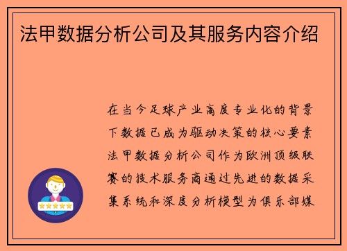 法甲数据分析公司及其服务内容介绍