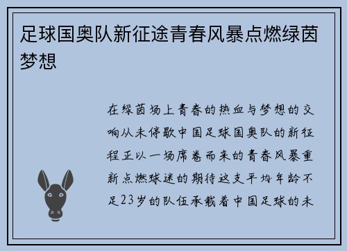 足球国奥队新征途青春风暴点燃绿茵梦想